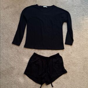 Black Ribbed Lounge Set - Top & Shorts